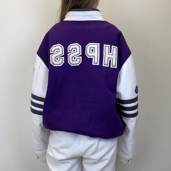 Vintage Purple and White Huskies “HPSS” #4 Varsity Jacket - Picture 3 of 8